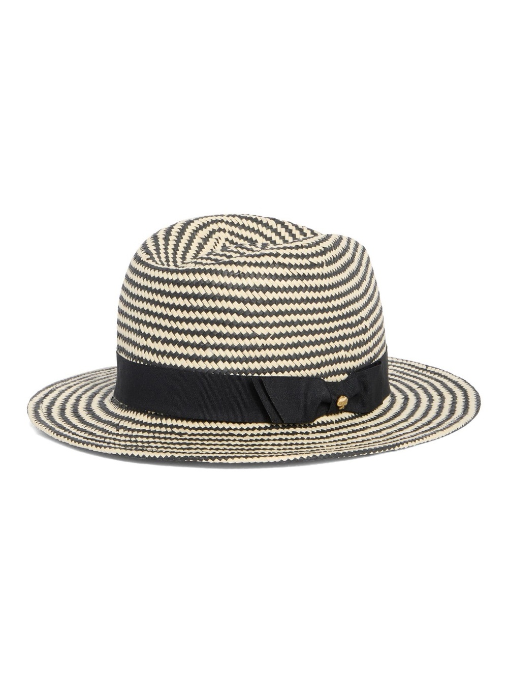 Kate Spade Striped Straw Fedora Hat with Black Band